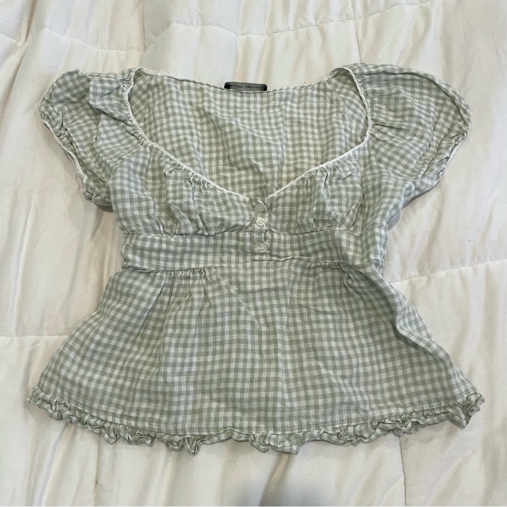 brandy melville green gingham blair top